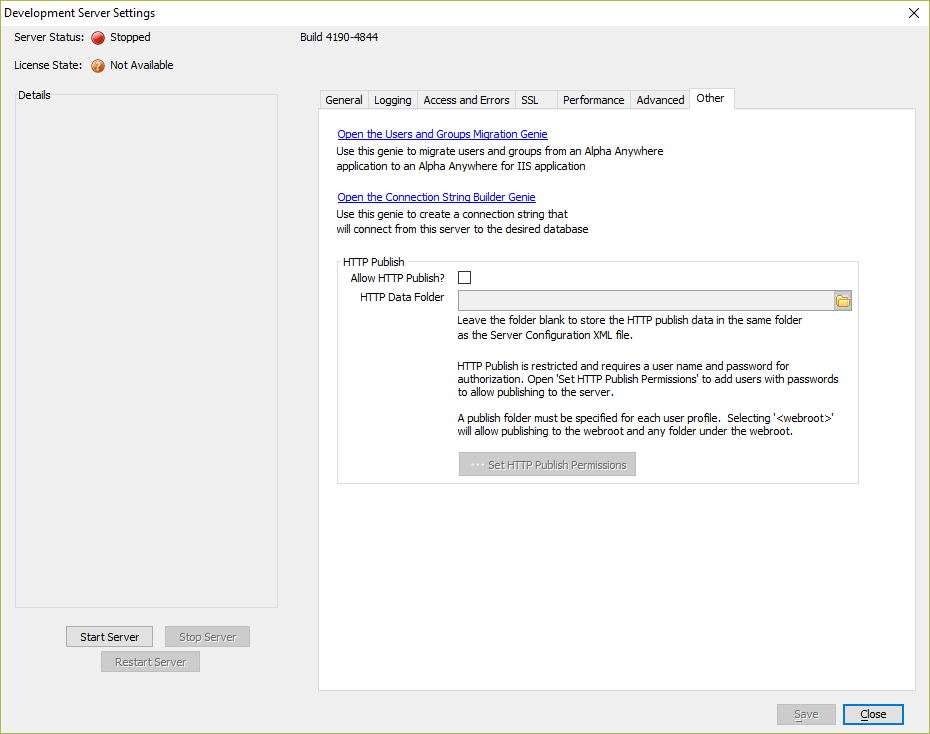 Other settings tab